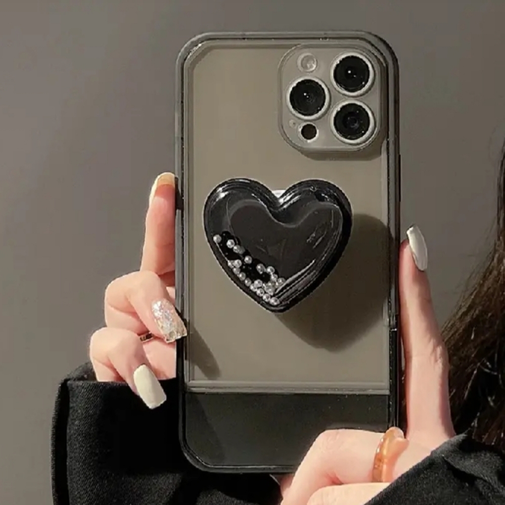 Brand new Apple IPhone 13Pro Max  Beaded heart bracket 🖤Silicone Phone w stand